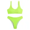 Kvinnors badkläder Kvinnor Bikini Set Sexig solid färg Push Up Two Piece Brasilian Swimsuit Bandeau Summer Maillot de Bain 2021
