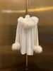 Kış Moda Kadın Giyim Kapşonlu Kürk Yaka Fermuarlar Örme Gevşek Beyaz Sıcak Kazak Kadın Üst WO62400L 210421