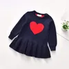 Meisje jurken herfst kids baby meisjes gebreide truien chidlern's jurk liefde hart print lange mouwen O-hals prinses knitwear outfits