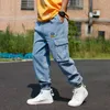 Ly Designer Fashion Men Jeans Loose Fit Retro Light Blue Casual Denim Cargo Pants Streetwear Hip Hop Joggers for