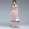 Fashion Ruffled Mesh Dress Women Summer Hollow Out Lace Trim Patchwork es Vintage Elegant party Vestidos 210529