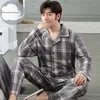 Spring Autumn Knitted Cotton Cartoon Men's Pyjamas Striped Pajamas Set Casual Male Sleepwear Pyjama Night Pijamas 3XL Homewear 210928