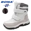 BONA Arrivée Classiques Style Enfants Bottes Crochet Boucle Garçons Chaussures D'hiver Bout Rond Filles Neige Lumière 211227