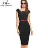 Nice-Forever Sommer Elegante Arbeit Büro mit Gürtel Kleider Business Party Bodycon Frauen Etuikleid B589 210419