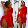 red one shoulder cocktail dress