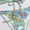 In-X Costume da bagno a fascia Donna Paisley Bikini Halter Costumi da bagno Donna String Ring 2 pezzi Set Costume da bagno elegante Nuoto Donna