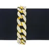 Link Chain Fashion Charm Iced ut 15mm bling Rhinestone Miami Cuban Hip Hop Armband Gold Bijoux Gift for Man