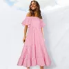 Ruffle Stitching High Waist Big Swing Dress For Women Summer Sexy Off Shoulder Plaid Print Robes Femme Vestidos 210517