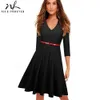 Nice-Forever Outono Mulheres Knee Comprimento Retro 1950 com vestidos de faixa Cocktail Festa Balanço Feminino Dress Bya006 210419