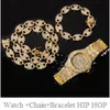 Gold Luxus Iced Out + Armband Datum Quarz Armbanduhren mit Micropave CZ Edelstahl Uhr für Frauen Schmuck