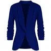 Costumes pour femmes Blazers CINESSD Bureau Lady Manteau Solide Manches longues Cardigan Bouton Costume décontracté Bleu Marine Drapé Slim Coton Femmes Blazer Ja