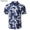 Męskie Letnia Moda Plaża Hawajska Koszula Marka Slim Fit Krótki Rękaw Koszulki Kwiatowe Koszulki Casual Wakacje Party Camisa Hawaiana 210708