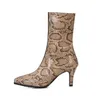 Meotina Mid-Calf Laarzen Vrouwen Schoenen Snake Print Hoge Hak Korte Laarzen Vierkante Teen Stiletto Hakken Vrouwelijke Laarzen Winter Abrikoos 43 210608