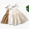 INS Kleinkind Mädchen Baumwolle Leinen Basic Kleid für Baby Casual Kleidung Outfit Sling Sommer Kinder Strand Weich 210529