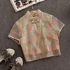 中国のチャイナのデザインファッション女性の夏の花のTシャツ+スカート2個セット女性のスーツのドレス210428