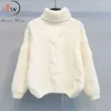 Autumn Winter Short Sweater Women Knitted Turtleneck Pullovers Casual Soft Jumper Fashion Long Sleeve Pull Femme 210805