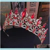 Barrettes Gioielli Gioielli Barocchi Perline di cristallo rosso Diademi nuziali Corona per la sposa Strass dorati Diadema Corone Fascia Capelli da sposa neri A