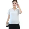 Women's T-Shirt 2022 Summer Cotton And Linen Tops Clothing Short-Sleeved Pure White V-neck Loose Slimming