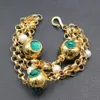 Guaiguai sieraden 4 strengen natuurlijke witte parel groen kristal goud kleur vergulde kralen ketting armband handgemaakt voor vrouwen1559691