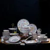 JINGDEZHEN Luxus-Geschirr-Sets, Bone China, Vergoldung, Weißgold, Emaille, Kaiserpalast-Stil, 86-teilig, Tafelgeschirr, Teller, Schüsseln, Porzellan als Geschenk