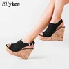 Eilyken 2021 nouvelle mode Peep Toe plate-forme talons compensés femmes léopard Grain sandales cheville boucle sangle décontracté diapositives chaussures Y0305