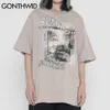Camisetas Streetwear homens gótico hip hop anime cartoon menina cópia chinesa algodão casual harajuku manga curta tees tops 210602