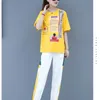 夏のカジュアルなスポーツの2つの部分セットトラックスーツの衣装女性プラスサイズのプリントTシャツとズボン韓国のファッション210513