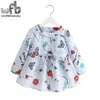 Retail 2-8 years child girl long-sleeves dress spring autumn fall summer print butterfly and flowers Q0716