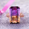 Kluster ringar 14k Rose Gold Färg Ädelstenar För Kvinnor Citrin Amethyst Crystal Zircon Diamonds Lyx Cocktail Party Bague Smycken Gift