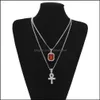 Collane con ciondolo Pendenti Gioielli Iced Out Ankh egiziano Collana con chiave della vita Set Bling Cross Mini Gemstone Gold Sier Chain For Mens Hip