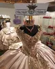 2021 Gül Altın Boncuk Quinceanera Elbiseler Aplikler Balo Tatlı 15 16 Yıl Prenses Elbiseler 15 Yıl Vestidos de 15 Años