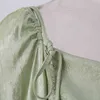Femmes vert creux perles Patchwork robe de pansement col carré à manches longues Slim Fit mode marée été 7D1974 210421