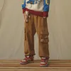 Pantalones de los hombres otoño japonés vintage lindo oso ornamentos colgantes de panadería hombres sueltos rectos ancho pierna pantalones casuales m-2xl