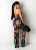 Women Strapless Troprical Tropics Printed Wide Leg Jumpsuits 210702