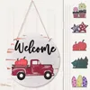 Panneau de porte de bienvenue pour camion rouge saisonnier interchangeable, articles de nouveauté, cintre rond en bois, couronnes, signes pour décoration de maison de ferme 235H