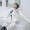 Japon Moda Kadınlar Kazak Kazak Beyaz Gevşek Örme Jumper Renk Bloğu Kış 210427