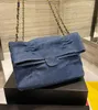 Designer di lusso 2021 Borsa a tracolla femminile a tracolla Borsa in vera pelle con petto in denim Borsa a tracolla a catena con hardware a reticolo diamantato di alta qualità