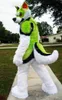 Halloween Long Fur Green White Husky Dog Mascot Costume Top Quality Cartoon theme character Carnival Unisex Adults Size Christmas Birthday Party Fancy Outfit