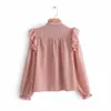 HSA Women Pink Tops Long Sleeve Casual Blouse and Sweet Chic Flare Polka Dots Loose Spring 210716