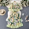 Europa stil sommar eleganta kvinnor kortärmad blommig tryck mode party klänning kvinnlig semester klänningar 210428