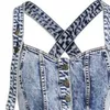 [DEAT] strapless sleeveless strap fashion wash blue denim medium length mall goth sexy dress for women party summer 210527