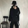 Men's Hoodies & Sweatshirts Unique Black Hooded Oversized Ribbon Fashion Male Hip Hop Streetwear Baggy Techwear Pullover Tops Man