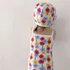 Recém-nascido infantil bebê menino e menina sem mangas sling swimsuit criança criança garoto padrão de flor de algodão impresso com natação boné 210413