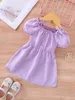 Baby Puff Sleeve Bow Shoulder Fake Button Dress SHE