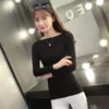 Lucyever Fashion Slash Neck Sticka Tröjor Kvinnor Höst Koreanska Elastiska Slim Pullovers Kvinna Enkel Solid Casual Topps Mujer 210521