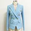 Style Classique Top Qualité Design Original Blazer Double Boutonnage Femme Bleu Bébé Veste Slim Boucles Métalliques Blazers Costume Composite Tissu Manteau Outwear