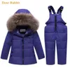 parka echte bont jongen baby meisje winter dunne donsjack warme kinderen jas kinderen ski snowsuit kleding zilver waterdichte kleding set H0909