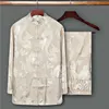 Tang kostym (skjorta + byxor) skjorta mens kinesisk stil casual tröjor män kung fu enhetlig t-shirt Mandarin krage långärmad drake 210524