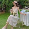 Korean Chic Midi Dres Elegant Strap Designer Party Female Casual Classy Wedding Irregular Sklinky Summer 210604