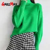 Autumn Winter Women's Green Sweater Knitted Soft Warm Basic Casual Knit White Turtleneck Sweater Female Jumper High Collar 211215